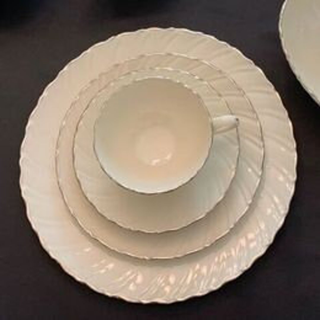 Lenox Dinnerware Set, Ivory Swirled With Platinum Rim 'weatherly', Service for 12 Etsy