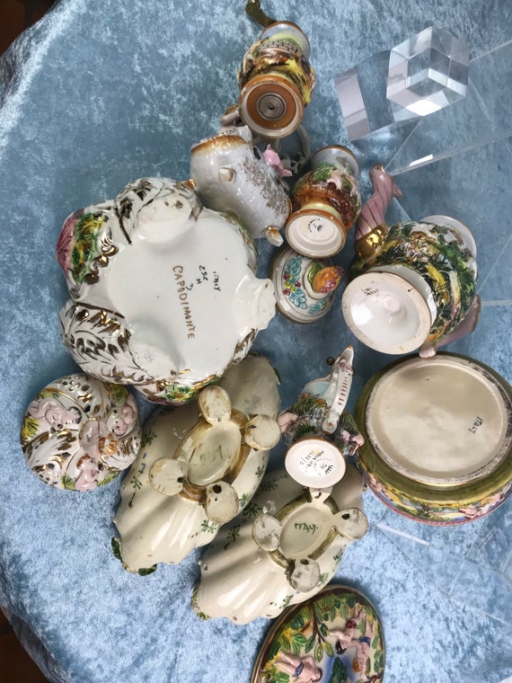7pc Capodimonte Italian Porcelain Collection Cherubs and Dragons