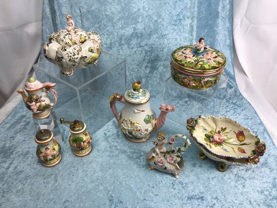 7pc Capodimonte Italian Porcelain Collection Cherubs and Dragons