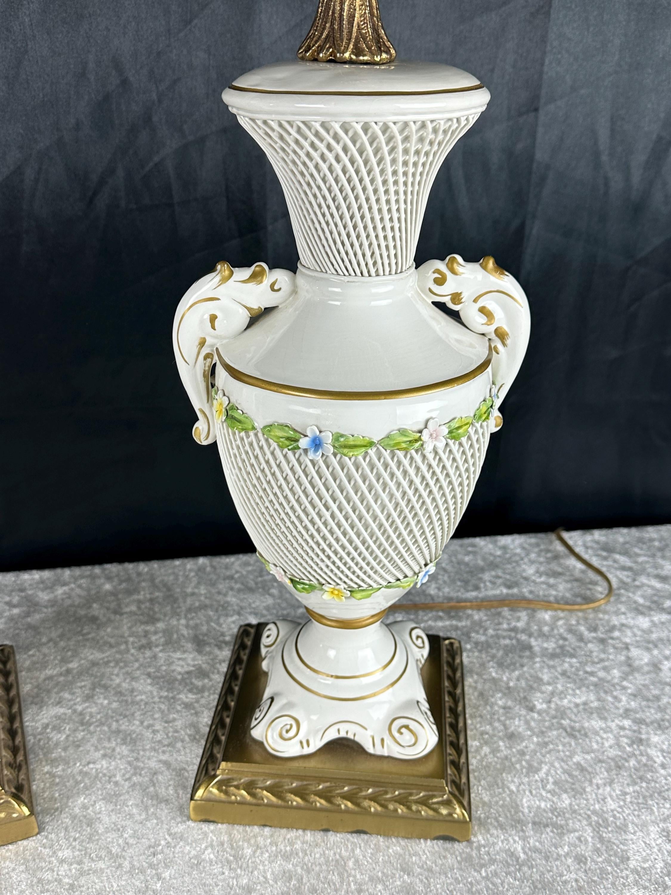Vintage Pair of Rose With Lattice Capodimonte Lamps With Shades - Etsy