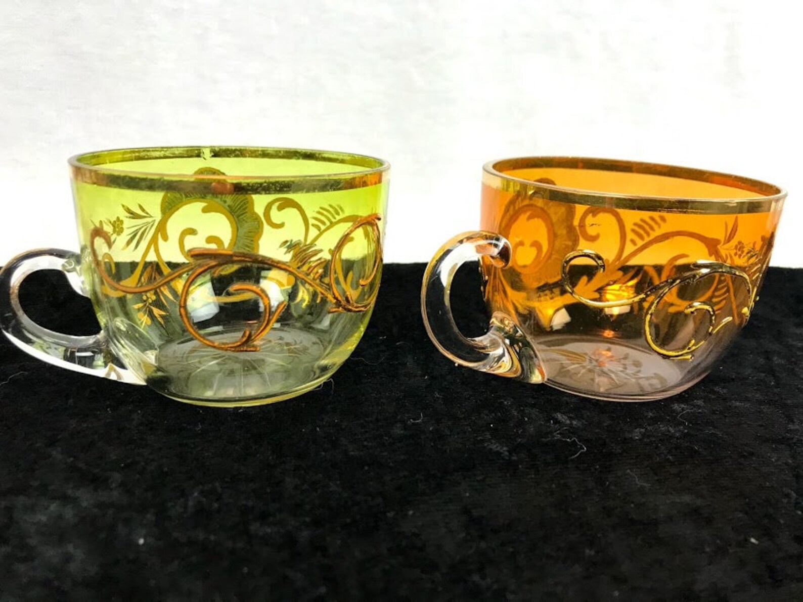 Exquisite Hand Painted Carnival Glass Tea Cups Etsy
