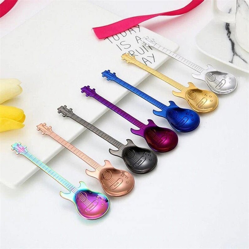 Guitar Coffee Spoon Ice Cream Tea Spoon Stainless Steel 7 Pack Full Set