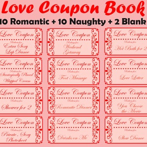 Love Coupon Book, Printable Love Coupons, Romantic Coupon Book, Naughty Coupon Book, Valentines Coupons, Printable Coupons, Anniversary Gift image 1