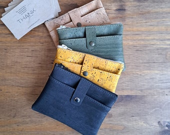 Customizable wallet/card holder, handmade from cork fabric, Many colors available, Ecological and sustainable gift for mom