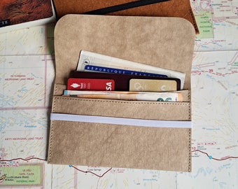 Portefeuille de voyage minimaliste personnalisable fait à la main en papier lavable, Cadeau pour elle, Cadeau pour lui