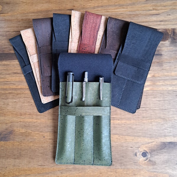 Vegan leather fountain pen holder,  Handmade in cork fabric, Several sizes and colors available, Sustainable