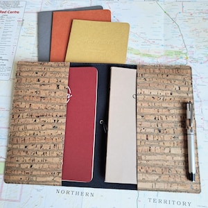 Minimalist handmade notebook holder in cork fabric