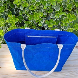Minimalistische draagtas van milieuvriendelijk wasbaar papier, handgemaakt, verschillende kleuren, 2 maten, aanpasbare tas afbeelding 6