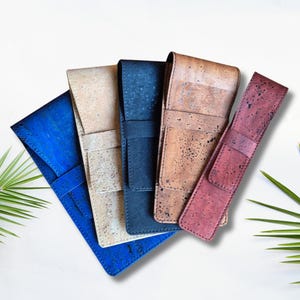 Portapenne stilografica in pelle vegana, Fatto a mano in tessuto di sughero, Diverse dimensioni e colori disponibili, Eco-responsabile