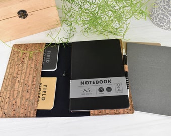 Notebook holder in cork fabric, Minimalist and vegan, All sizes, Ecological back to school for student