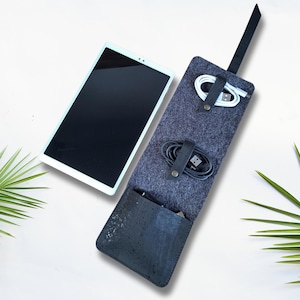 Bolsa para guardar cables de smartphone, e-reader, hecha a mano con fieltro vegetal, tela de corcho, Regalo para viajeros