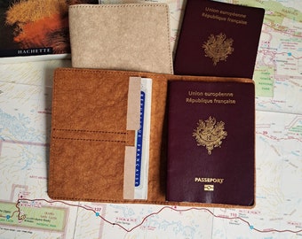 Protège passeport personnalisable fait à la main en papier lavable, Portefeuille minimaliste, écologique, Cadeau d'anniversaire végan