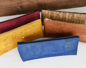 Handmade fountain pen holder made of cork fabric, Several colors available, Sustainable and vegan makeup pouch