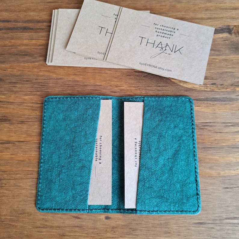 Petit porte-carte minimaliste personnalisable, fait main en papier lavable, Etui pour cartes de visites, Cadeau pour elle, Cadeau pour lui TEAL GREEN