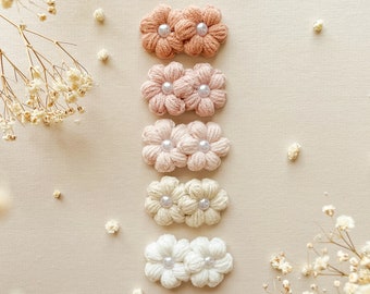 Sakura Clips // Flower Clip, Floral Embroidered Clip, Crochet Clip, Girls Hair Clip, Baby Hair Clip, Hair Accessories, Snap Clip.