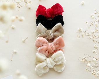 Velvet Mini Tea Bows // Velvet Bows, Newborn Baby Bows, Baby Headbands, Girls Bows, Baby Hair Clip, Hair Bows.