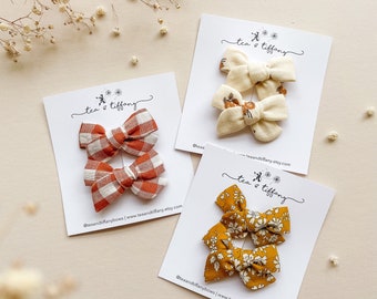 Mini Tea Bows // Newborn Baby Bows, Brown Bow, Beige Bow, Hand Tied Baby Bows, Girls Bows, Baby Headbands, Baby Hair Clip.