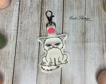 Mad Cat DIGITAL Embroidery File, In The Hoop 4x4 Key fob, Snap tab, Keychain, Bag Tag, ,, Embroidery Design, Cute Things
