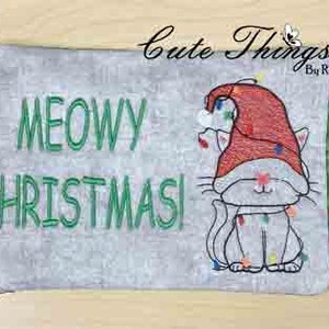 Meowy Christmas Mug Rug  DIGITAL Embroidery File 5x7, 6x10 Snack mat, mug rug, coaster  by, Cute Things, Embroidery Design