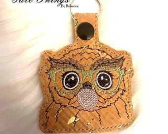 Bubblegum Owl DIGITAL Embroidery File, In The Hoop, 4x4 Key fob, Snap tab, Keychain, , , Embroidery Design, Embroidery Design