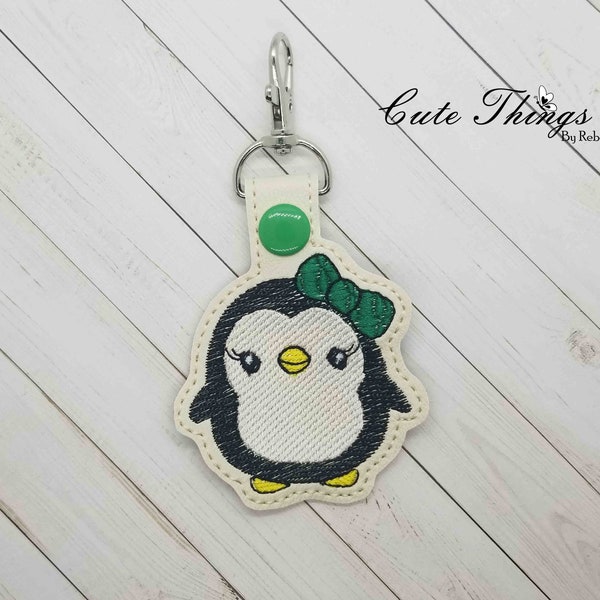 Cute Girl Penguin DIGITAL Embroidery File, In The Hoop 4x4 Key fob, Snap tab, Keychain, Bag tag, Embroidery Design, Cute Things