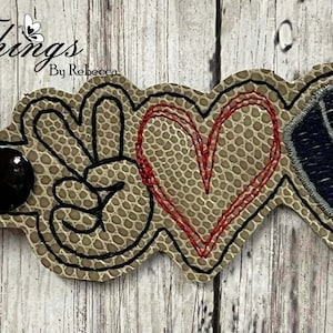 Peace, Love, Hockey DIGITAL Embroidery File, In The Hoop Key fob, Snap tab, Keychain, Embroidery Design, Cute Things