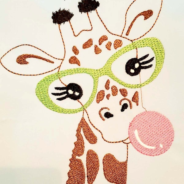 Bubblegum Giraffe DIGITAL Embroidery File, , 4x4, 5x7, 6x10 and 7x12, Embroidery Design, Embroidery Design, Cute Things