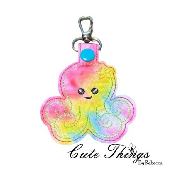 Cute Octopus DIGITAL Embroidery File, In The Hoop 4x4 Key fob, Snap tab, Keychain, Bag Tag, ,, Cute Things, Embroidery Design