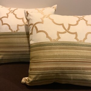 Natural Beige/Gold Quatrefoil Embroidered Pillow Covers