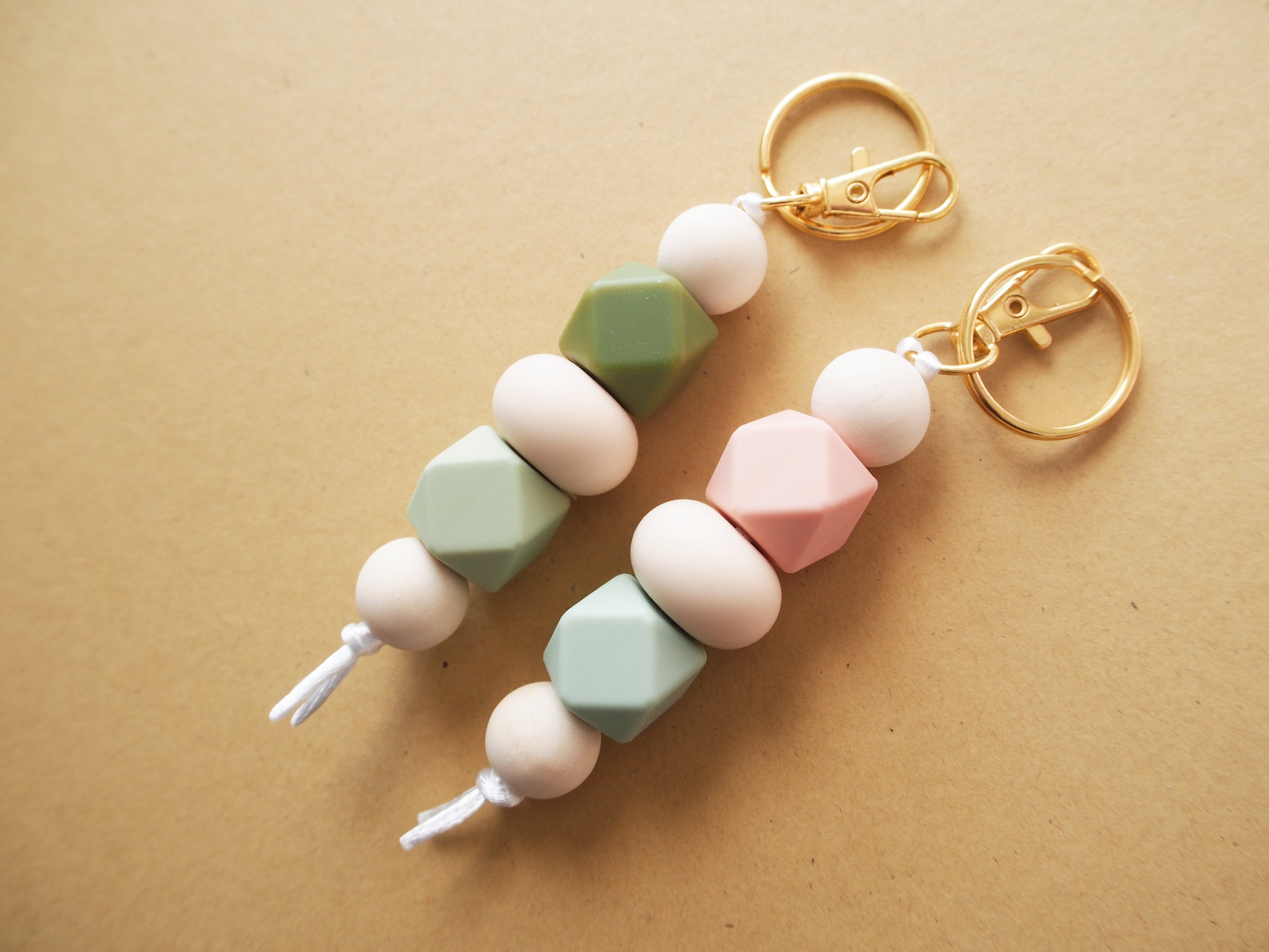 Keychain Silicone Bead Keychain Green and Sage Peach and Etsy