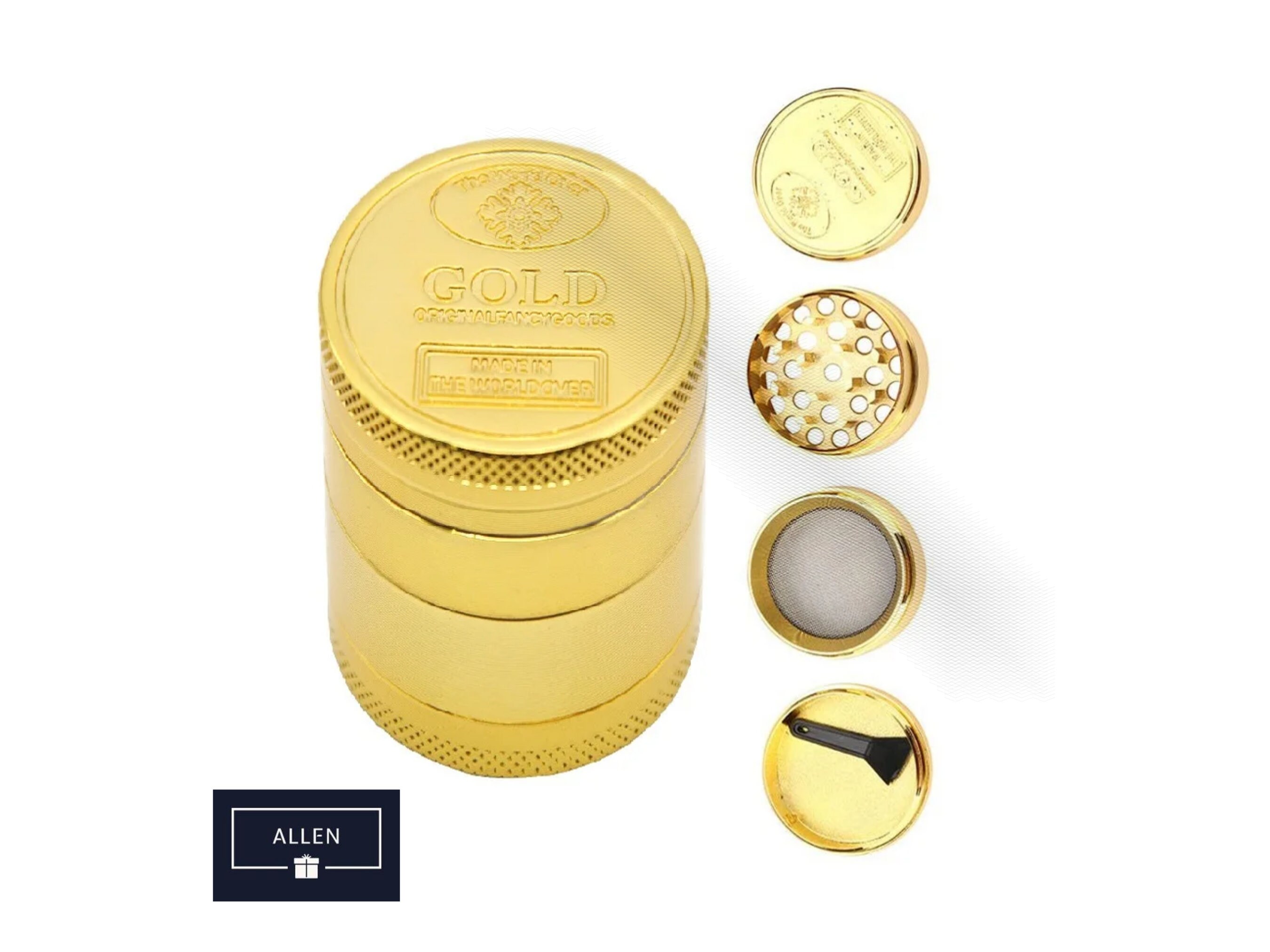 Gold Herb Grinder With Kief Catcher, Cute Weed Grinder, Herb Grinder, Marijuana Grinder, Stoner