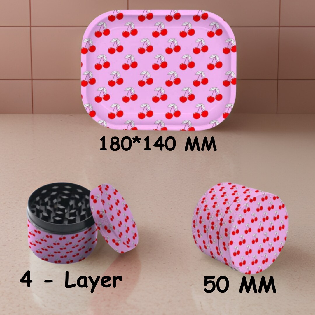 Cherry Rolling Tray Set, Cherry Grinder, Rolling Tray and Grinder Set