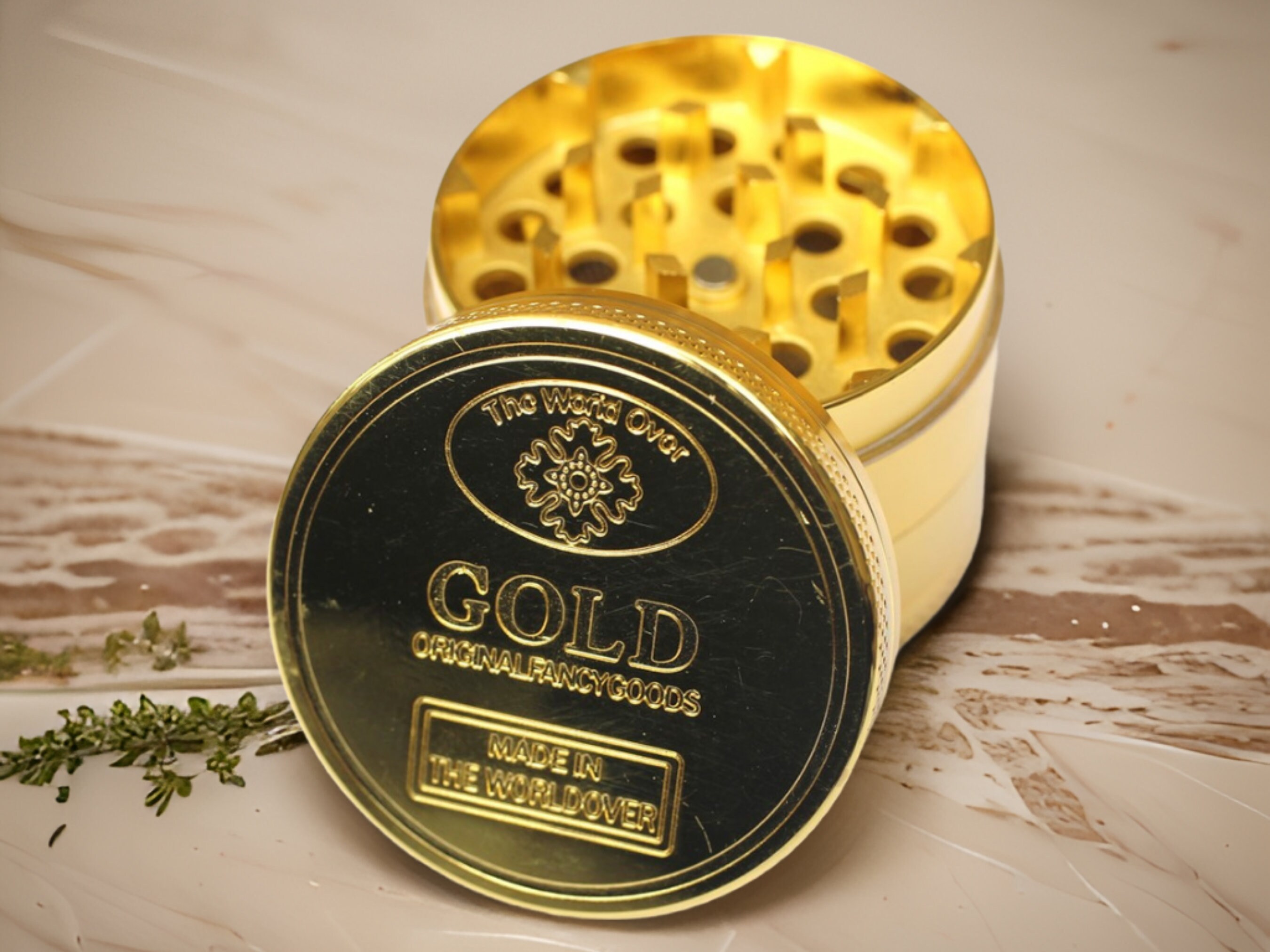 Gold Herb Grinder With Kief Catcher, Cute Weed Grinder, Herb Grinder, Marijuana Grinder, Stoner