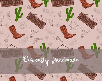Western Cowboy seamless repeat | “Howdy” Cactus & Boot Seamless Pattern | Southwestern Sublimation Background | Printable Download