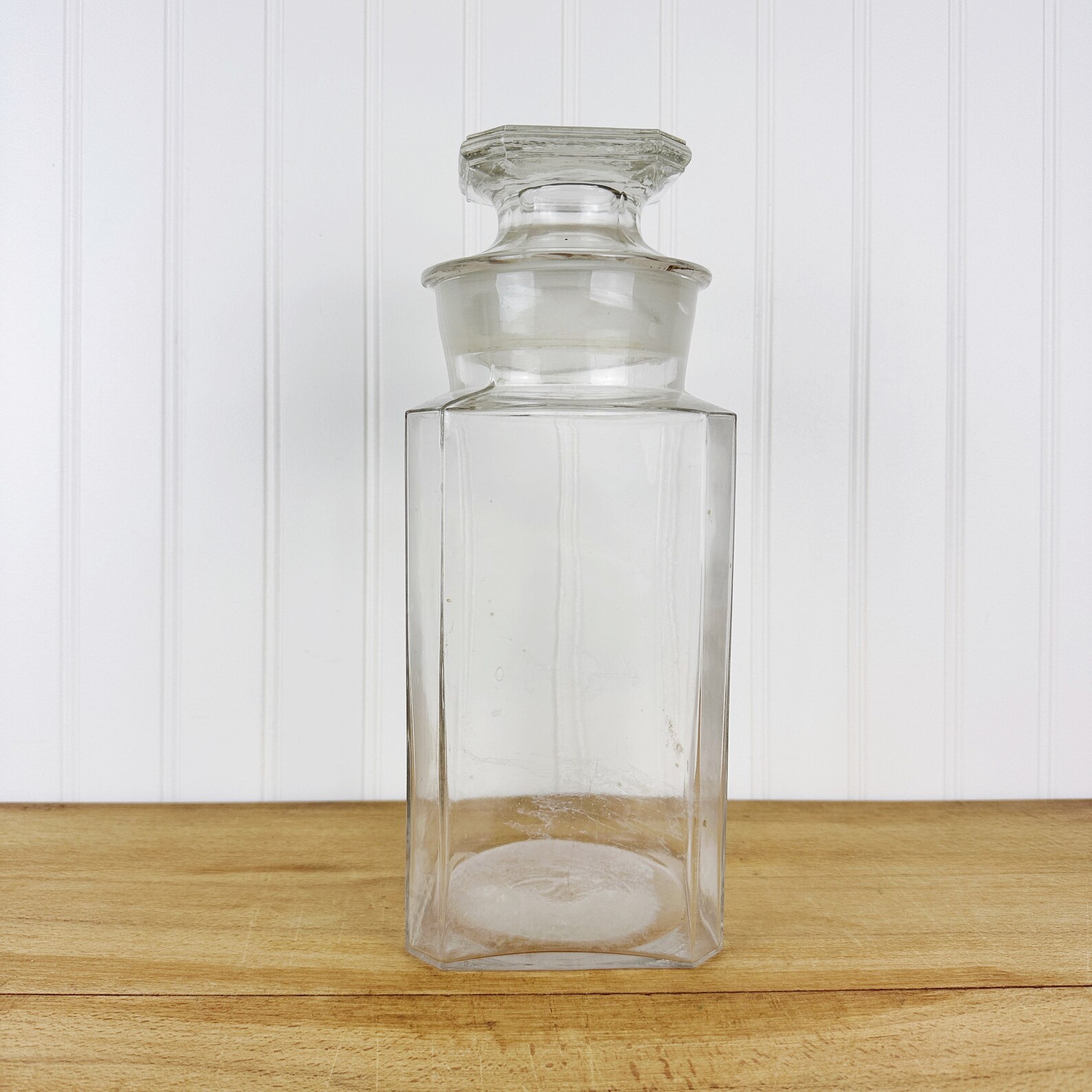 Antique Glass Jar, Store Display Jar, Square Apothecary Jar, Candy Jar