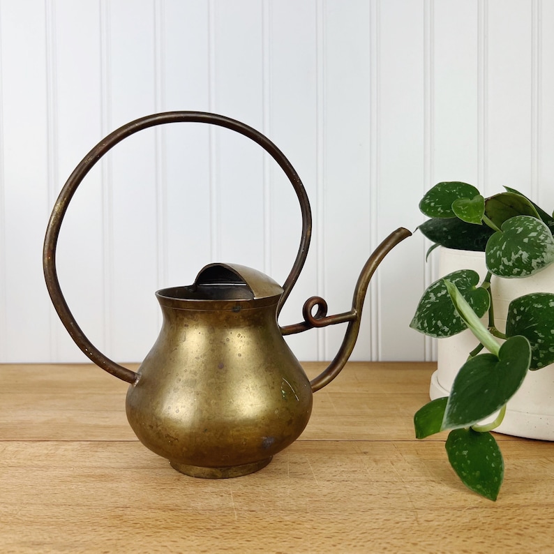 Vintage Brass Watering Can, Bonsai, India Brass, Aged Brass, Boh