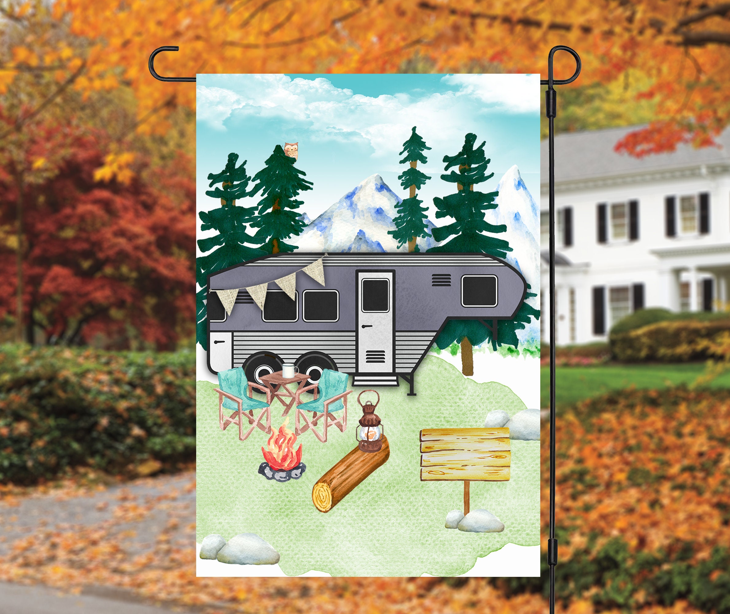 Sublimation Garten Flagge 5. Rad RV Camper Camping Szene