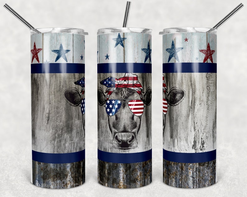 Download 20 oz Skinny Tumbler Patriotic Cow Design for Sublimation ...