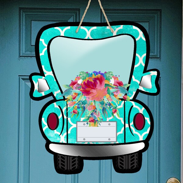 Truck Door Hanger Teal and Floral Sublimation Design for Out of the World Hardboard Blank Truck  Blank PNG Digital Download