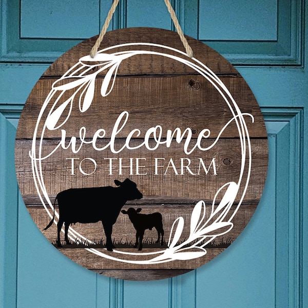 Sublimation Round Door Hanger Wood Welcome to the Farm Cow Farmhouse Sublimation Digital Design for 12.25 Hardboard Blank Download PNG