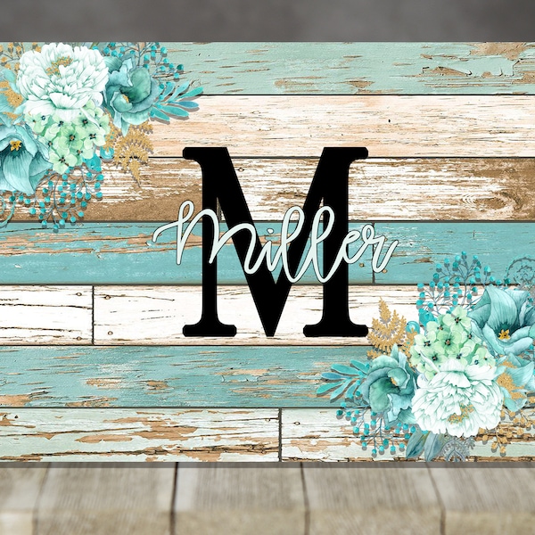 Glass Cutting Board Sublimation Design Faux Teal wood and floral for Personalization as Shown for Conde Coastal Sublimation Glass Board