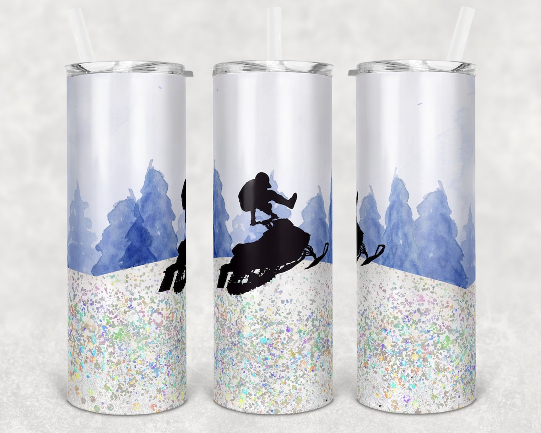 20 Oz Skinny Tumbler Snow Mobile Glistening Snow Design for Sublimation ...