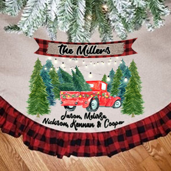 Sublimation Christmas Tree Skirt Digital Design Red Truck Design with Banner Red Buffalo Plaid Sublimation Design tree  PNG DIGITAL ONLY