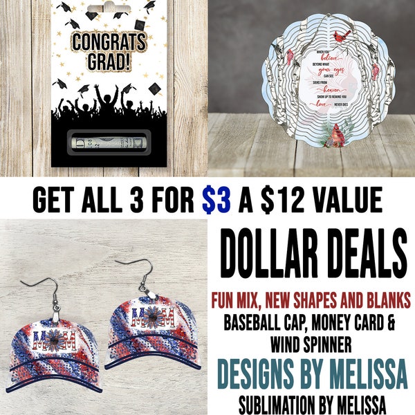 Dollar Deal BUNDLE DEAL 3 Sublimation Designs for Blanks from mss blanks Digital Download Baseball Cap Money Card and Wind Spinner