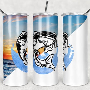 20 oz Skinny Tumbler Catfish sunset and white Lake Fishing Design for Sublimation Tumbler Digital Design PNG Out of the World Blanks