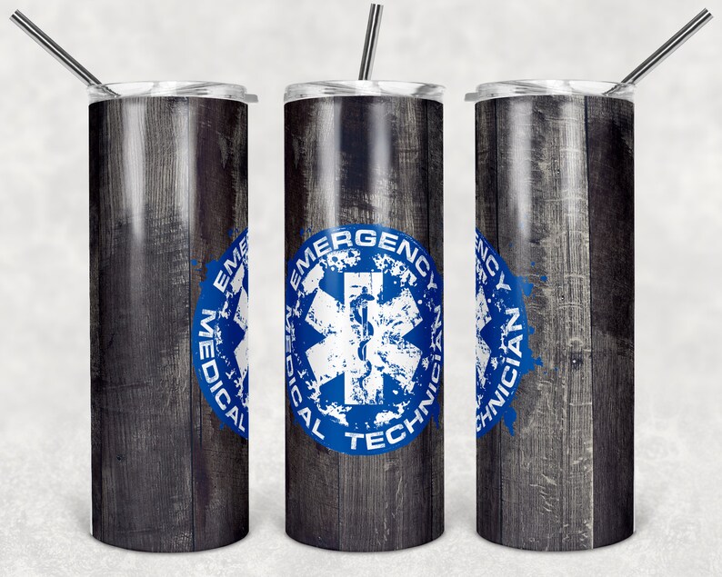 Download 20 oz Skinny Tumbler Faux Wood Blue EMT Design for ...