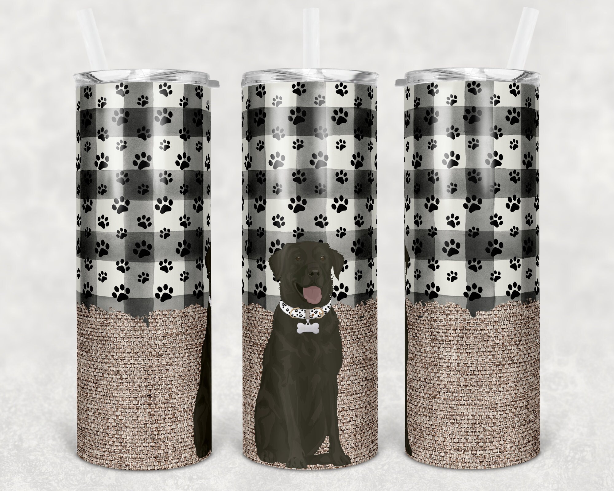 20 oz Skinny Tumbler chocolate Lab Labrador Dog Burlap Plaid Etsy