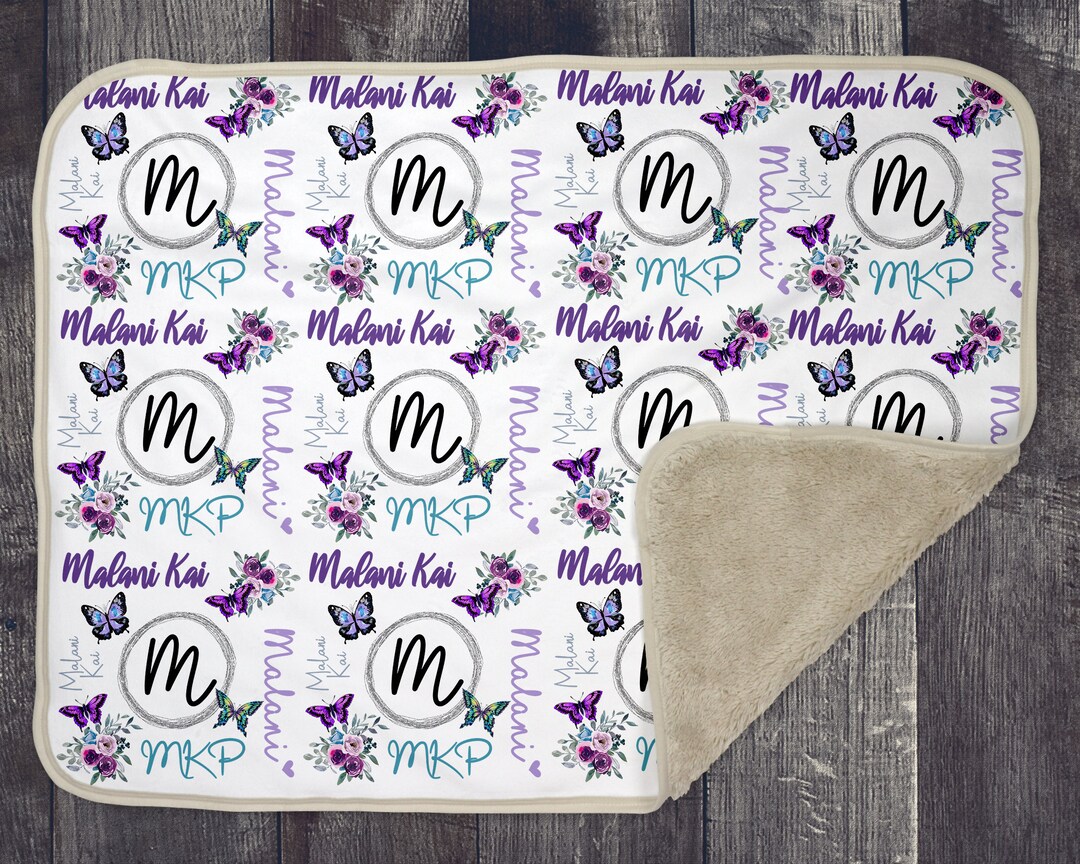 Baby Blanket Template Girl Purple Floral Butterfly Smart