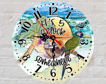 Round Clock Sublimation Design Tropical 5 o clock somewhere Clock for Hardboard Clock Blanks from Out of the World Digital Download PNG