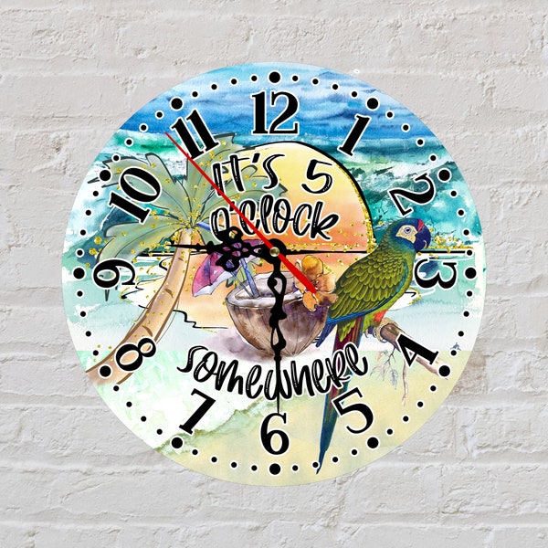 Round Clock Sublimation Design Tropical 5 o clock somewhere Clock for Hardboard Clock Blanks from  Out of the World Digital Download PNG